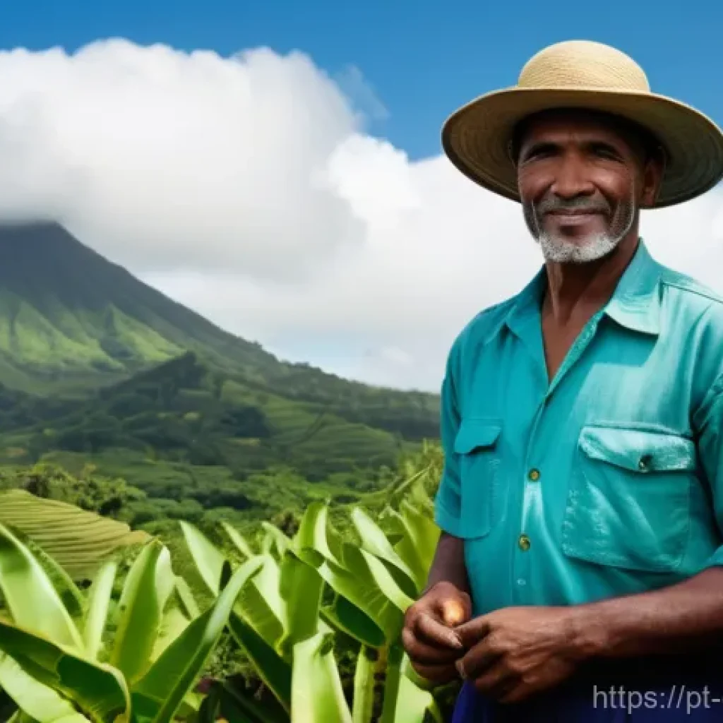 도미니카 연방 농업 및 수출품 - **A Resilient Dominican Farmer Amidst Lush Greenery**
    A vibrant, realistic image of a Dominican ...