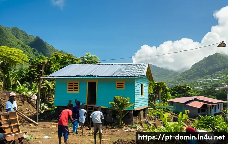 도미니카 연방의 사회적 문제 - **Prompt 1: "Dominica's Resilient Spirit in Reconstruction"**
    A vibrant and hopeful scene depict...