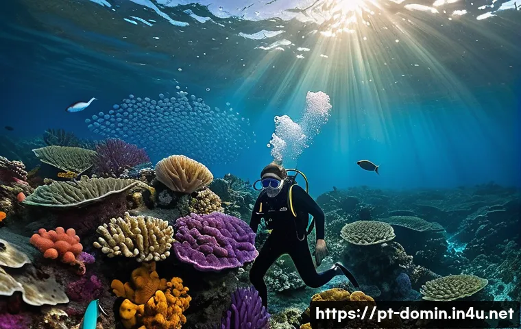 도미니카 연방의 숨겨진 명소 - **Prompt 1: "Caribbean Underwater Oasis with Champagne Bubbles"**
    "An intricate, vibrant underwa...